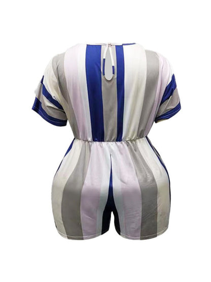 Plus Size V Neck Striped Romper