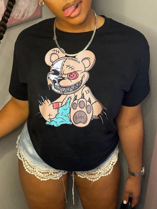 Round Neck Cartoon Print T-shirt