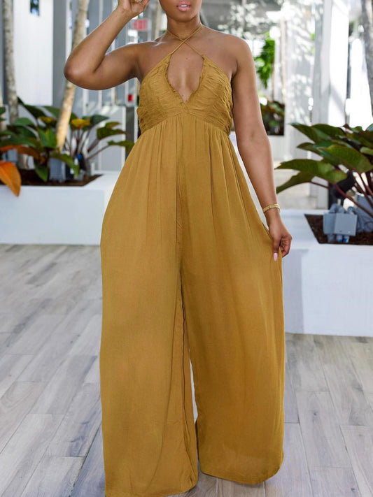 Backless Bandage Design Wide Leg Jumpsuit